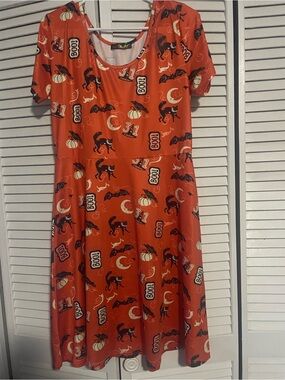 NASHALYLY Spooky A-line midi dress-cats, bats and moons size Large